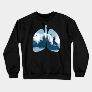 Breathe pure air, Lungs, nature, deer, mountains, outdoors, adventure, camping Crewneck Sweatshirt